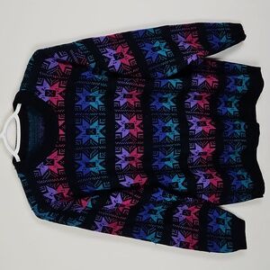 Vintage 1980s Sawtooth Star Colorful Knit Sweater